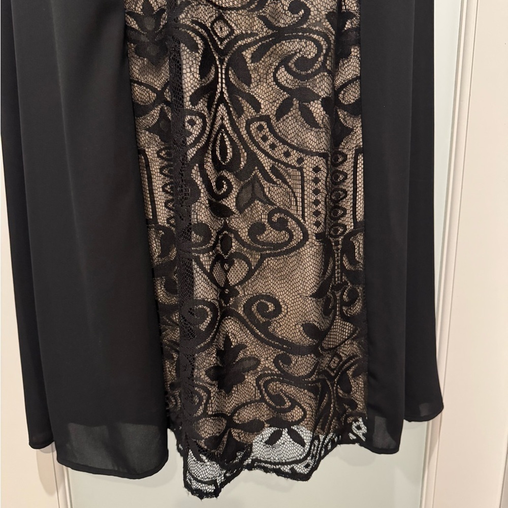 London Times Black Nude Lace Chiffon Halter Maxi Evening Gown – Size 6 - Picture 7 of 14